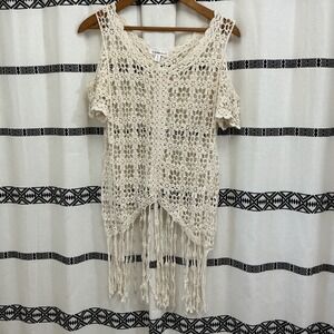 Roommates Y2K Crochet Fringe Top Small Boho Festival Hippie‎ Cover Up Vintage